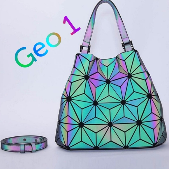 New Geometric luminous shoulder Bucket Bag purse - Picture 2 of 8